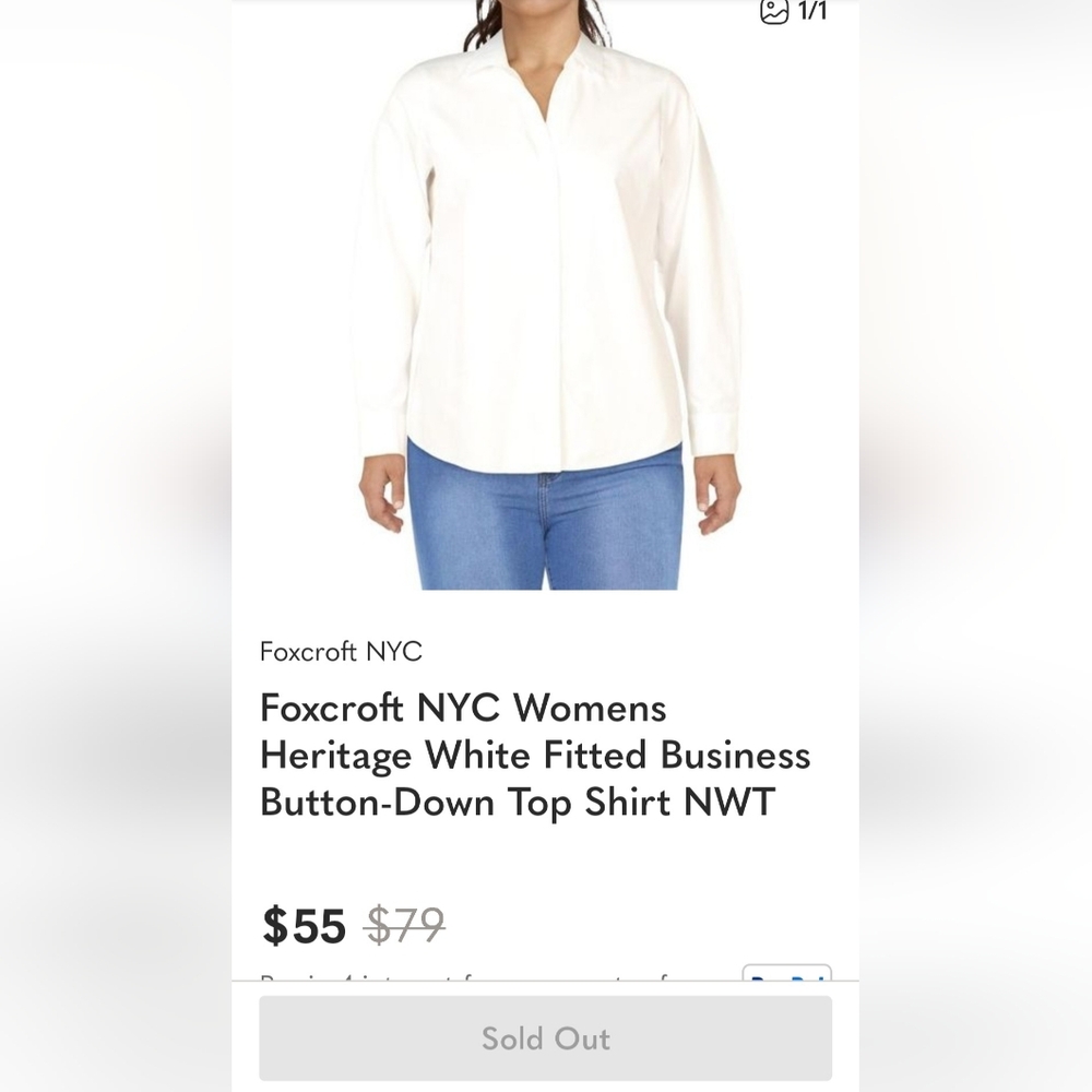 FOXCROFT  Women's White Cotton Non-Iron Fitted Fit Button Down Shirt 18 - Picture 15 of 16